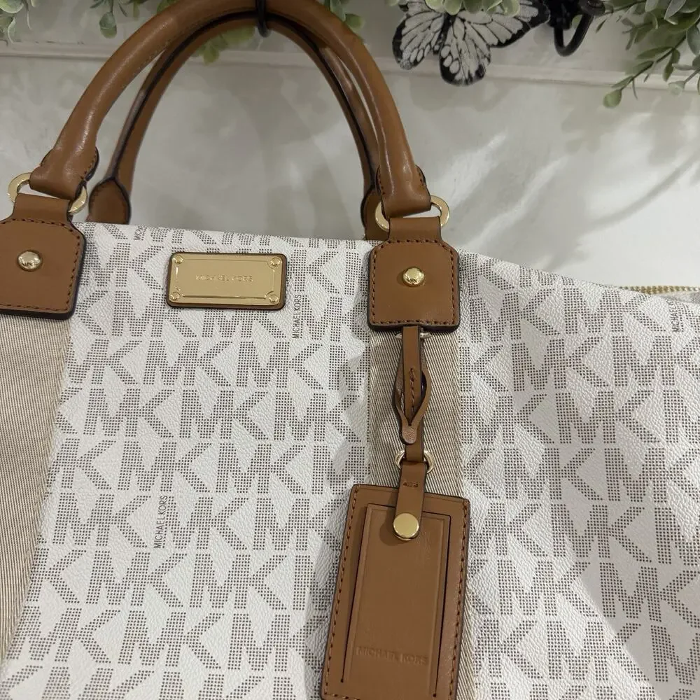 Michael Kors Signature Brown Logo Leather Duffel Bag DG